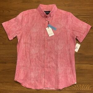 NWT Robert Graham Men's L Button Shirt Tailored Fit Linen Blend Rylee Pink Red